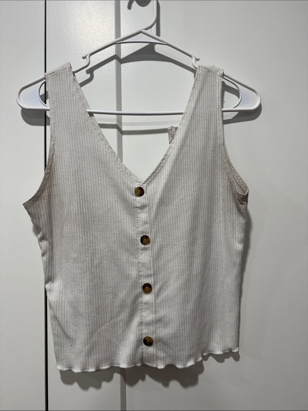 Caution To The Wind Cream Ribbed Button-Front Tank